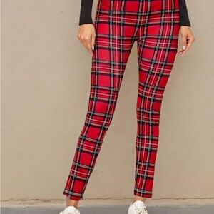 Chic Red Plaid Women's Leggings